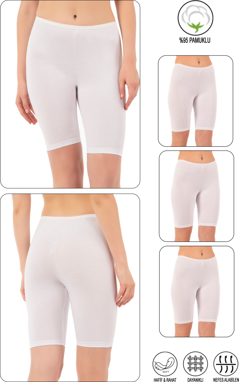 Özkan Underwear Özkan 0413 3'lü Paket Kadın %95 Pamuklu Likralı Süprem Kumaş Esnek Rahat Yumuşak Diz Üstü Toparlayıcı Yüksek Bel Kısa Tayt görsel 5