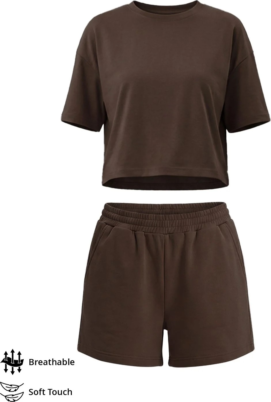 Cottonhill Premium - Sway Collection | Kahverengi Modal Şortlu Kadın Eşofman Takımı