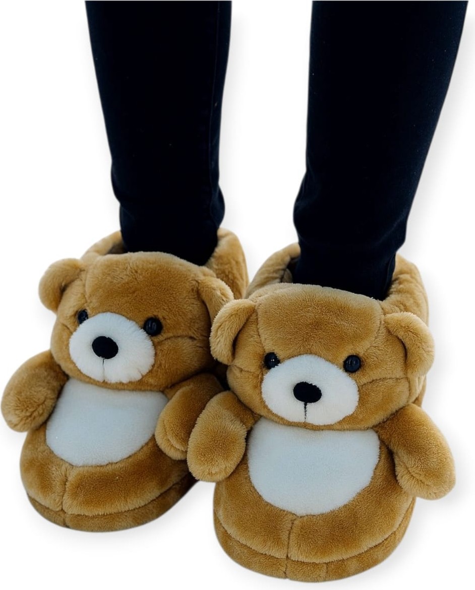 Kışlık Kadın Peluş Panduf Ayıcık Figürlü Lisanlı Panduf görsel 2