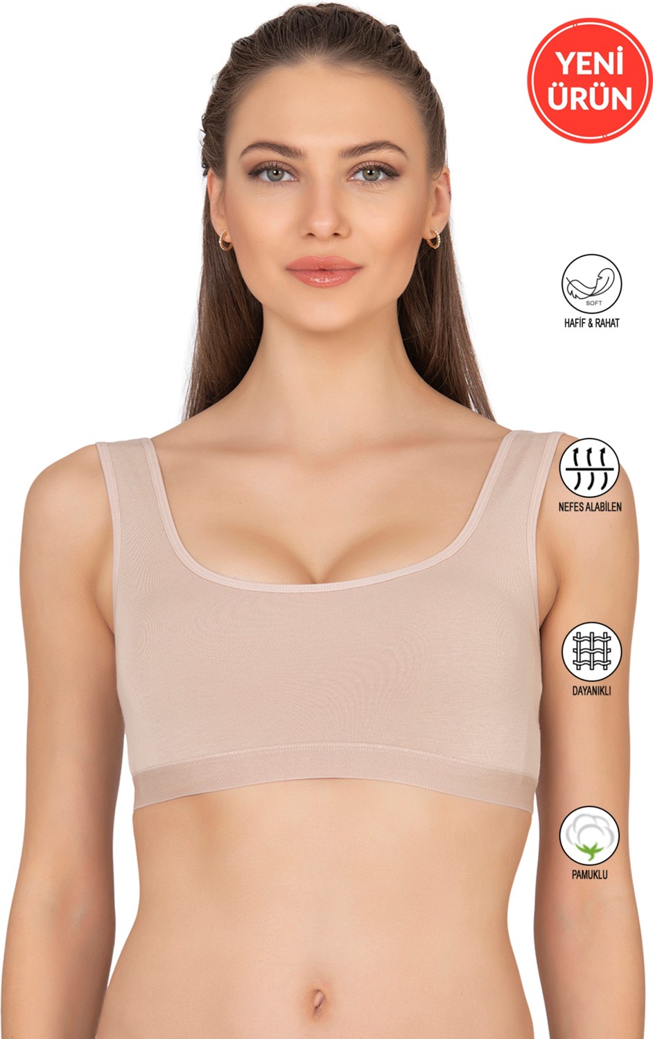 Özkan Underwear Özkan 27407 Kadın Pamuklu Likralı Çıkarılabilir Pedli Balensiz Süprem Kumaş Rahat Kalın Askılı Sütyen Büstiyer görsel 6