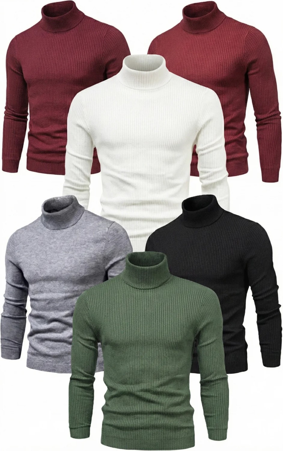 Unisex 6'lı Siyah, Beyaz, Bordo, Gri, Haki Unisex Kaşkorse Boğazlı Full Likralı Fitilli Body Kazak