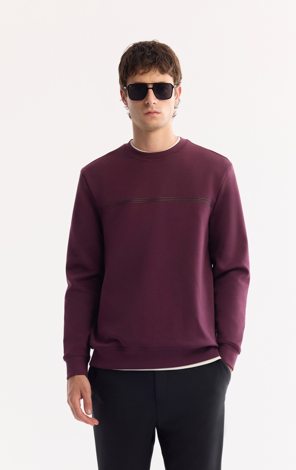 AVVA Erkek Bordo Bisiklet Yaka Pamuklu Bi-Stretch Baskılı Regular Fit Sweatshirt A52Y1325