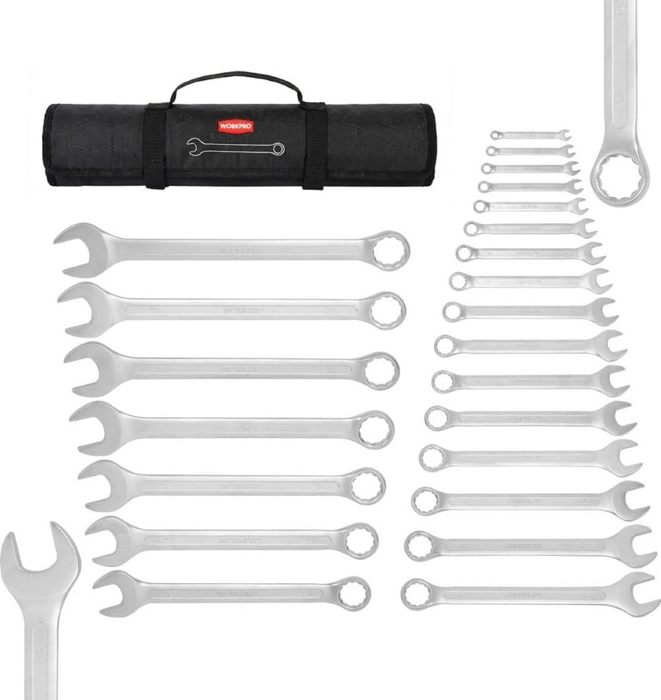Aesco Workpro WP202504 6-32MM 23 Parça Cr-V Profesyonel Kombine Anahtar Takımı + Bez Taşıma Kılıfı görsel 2