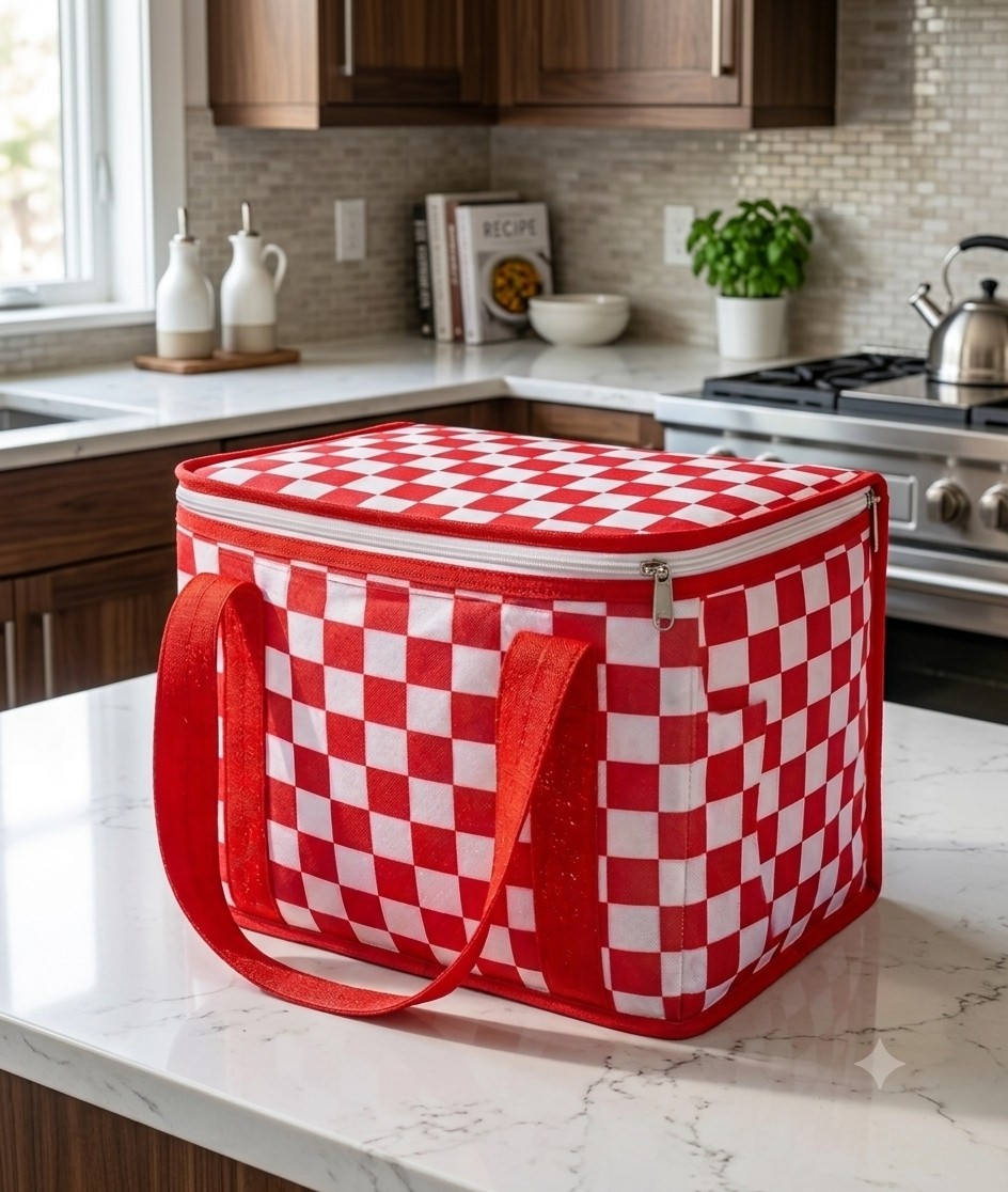 Saint Belisama Termo Lüks Piknik Çantası Kırmızı Ekoseli- Plaj Çantası - Termo Piknik Çantası 35 x 20 x 20 cm (20 Litre) görsel 2