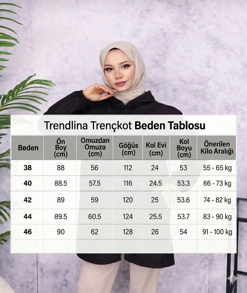 Trendlina Kapüşonlu Fermuarlı Yağmurluk Tesettür Bondit Su Itici Trençkot görsel 6