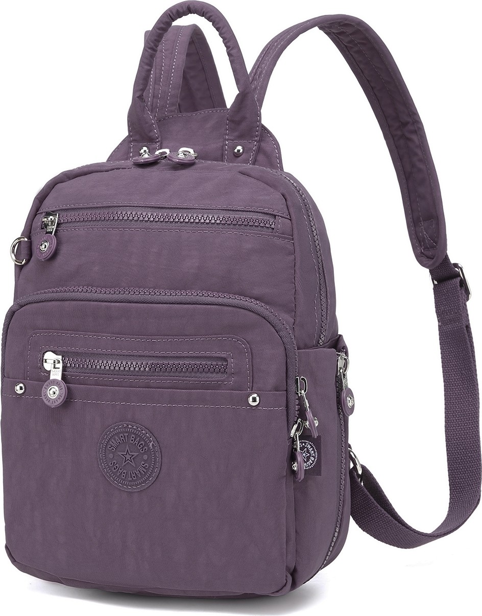 Smart Bags Günlük Küçük Boy Su Geçirmez Krınkıl Kumaş Kadın Sırt Çantası Mürdüm görsel 2