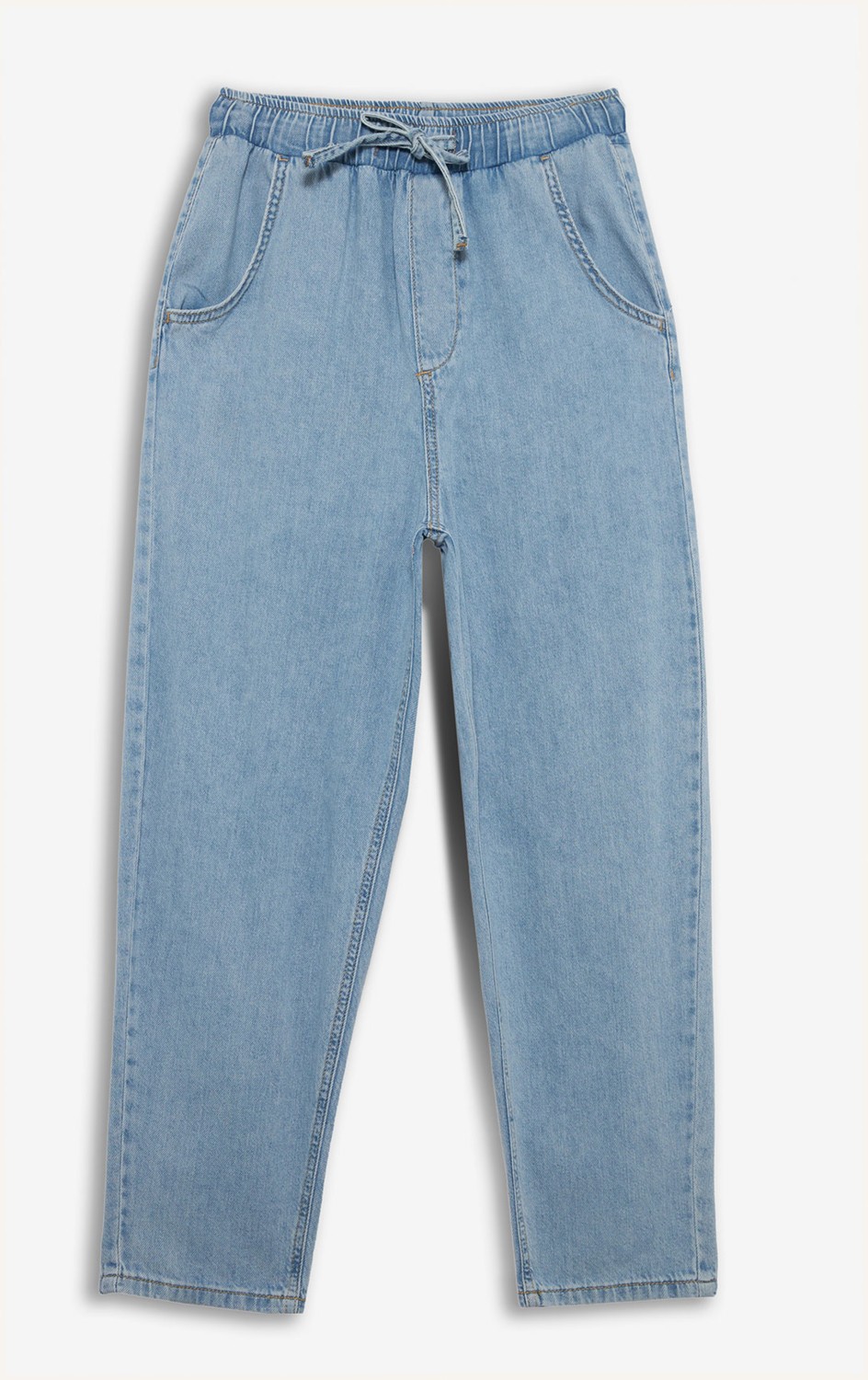 DeFacto Pull On Paperbag Yüksek Bel Düz Paça Uzun Yumuşak Jean Pantolon E0733AX25SM görsel 8