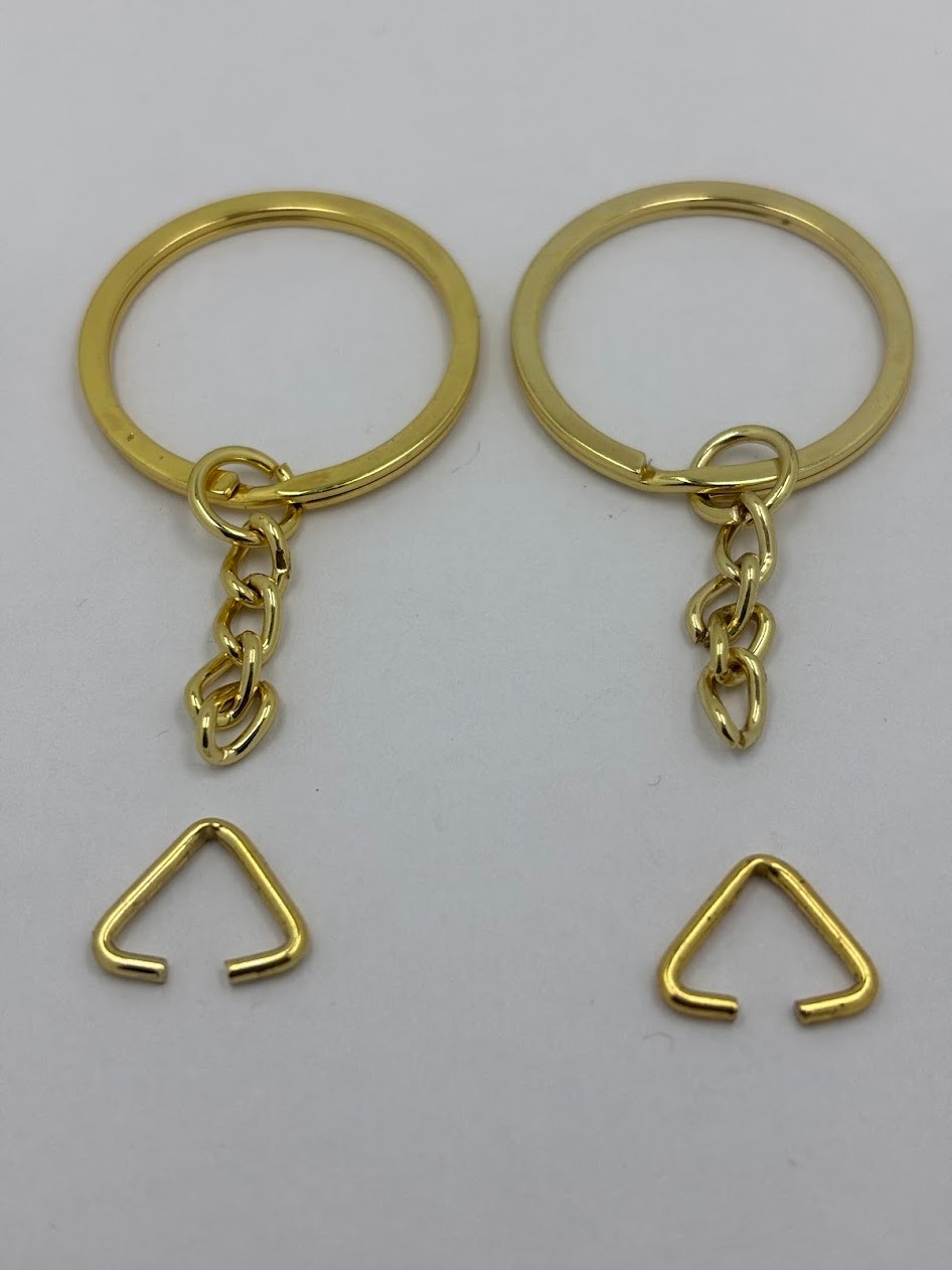 Orhan Çanta 100 Adet Gold Ezme Zincirli Anahtarlık Halkası Üçgen Bağlantı Aparatlı - 25 mm Altın Renk Kolay Montaj Anahtarlık Ucu görsel 4