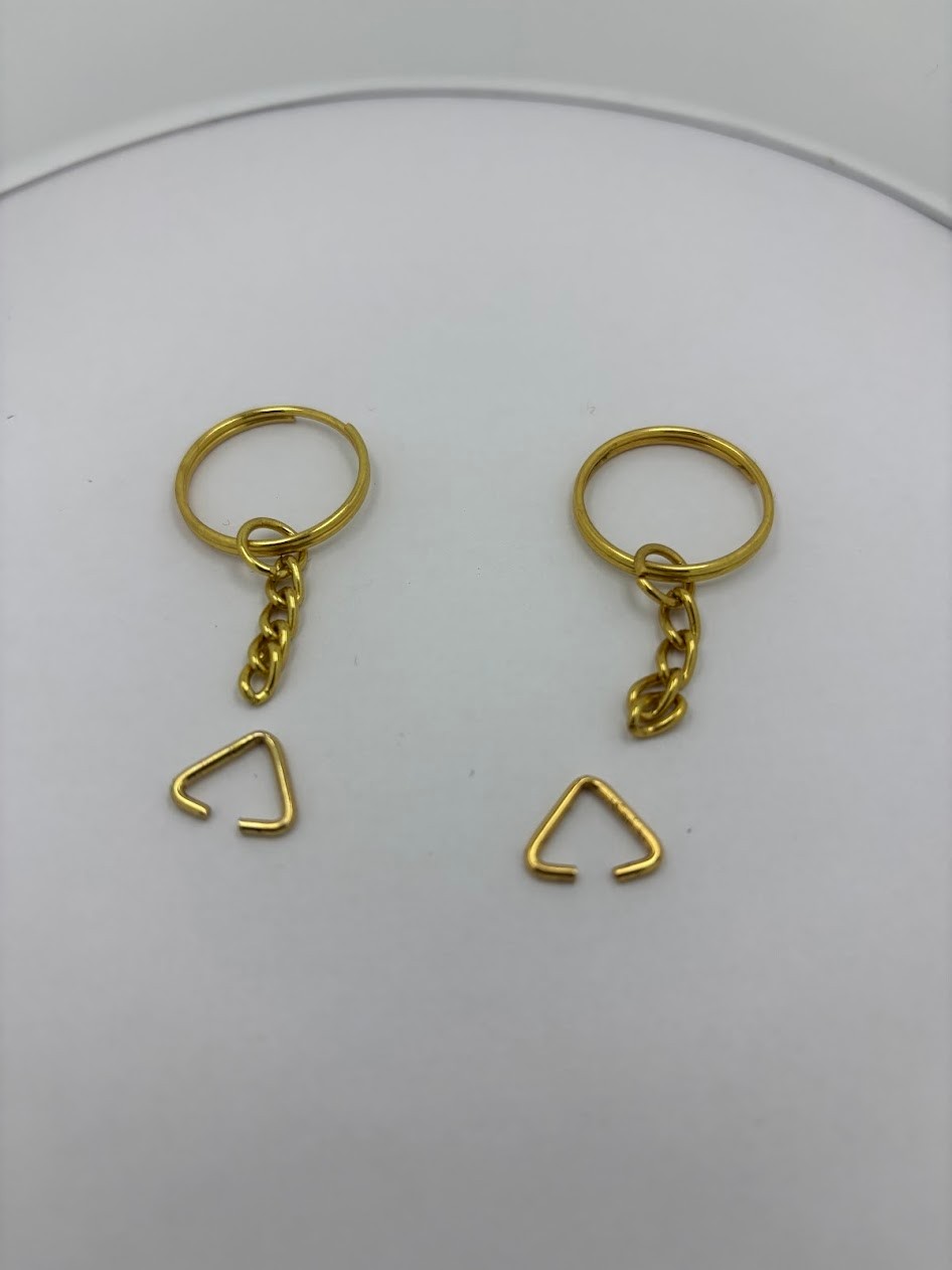 Orhan Çanta 100 Adet Gold Ezme Zincirli Anahtarlık Halkası Üçgen Bağlantı Aparatlı - 25 mm Altın Renk Kolay Montaj Anahtarlık Ucu görsel 5