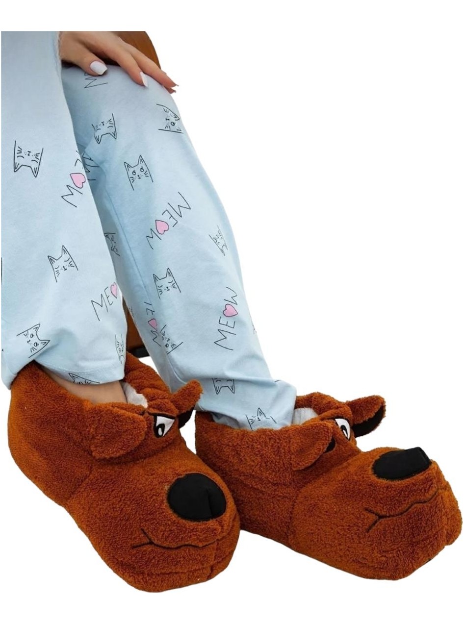 Liger Unisex Figürlü Kaymaz ve Ses Yapmaz Taban Ev Panduf Vizon - Krem görsel 4