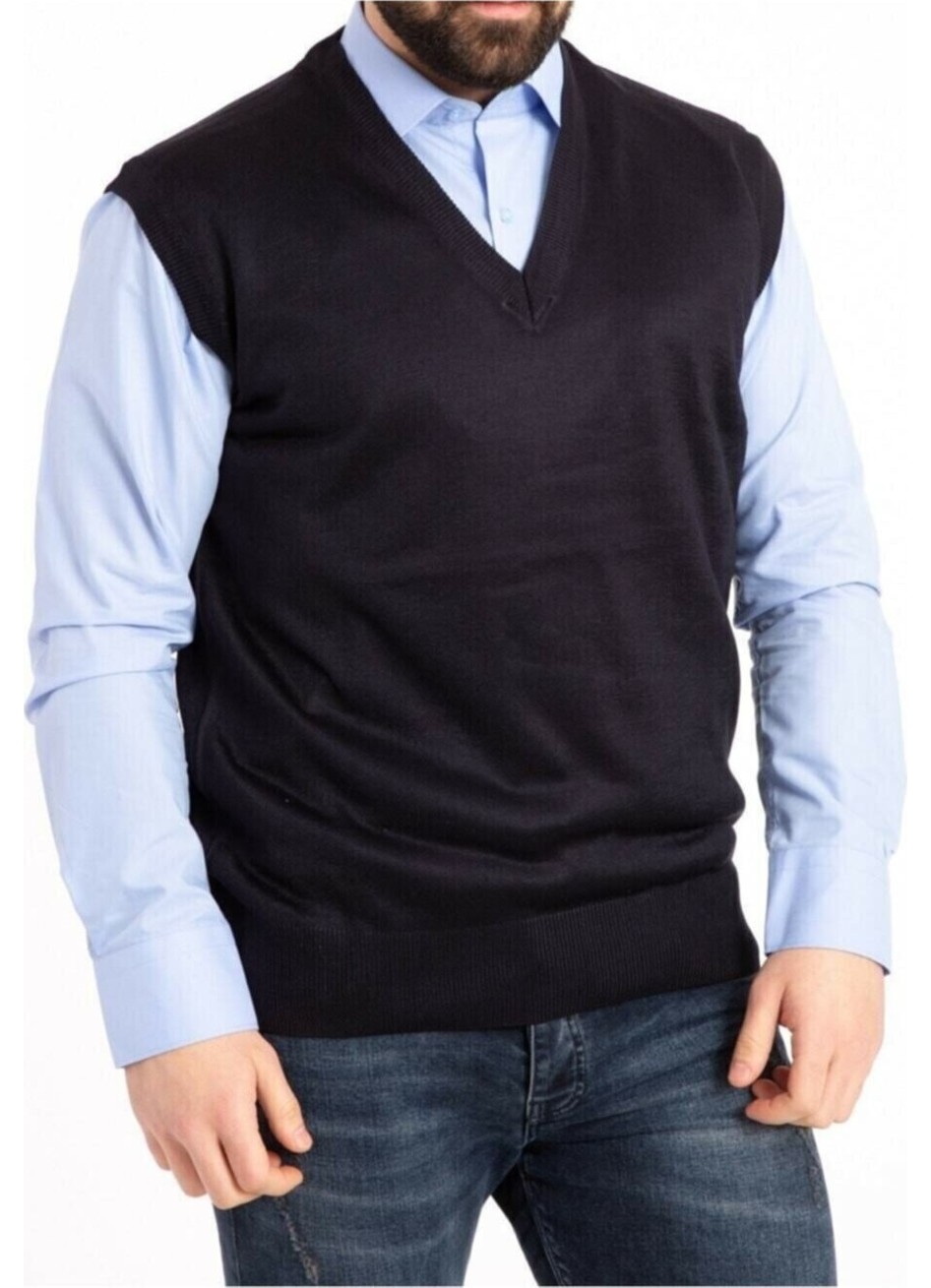 Nacar Store Erkek Koyu Gri V Yaka Ince Yün Triko Örgü Tüylenmez Süveter görsel 8