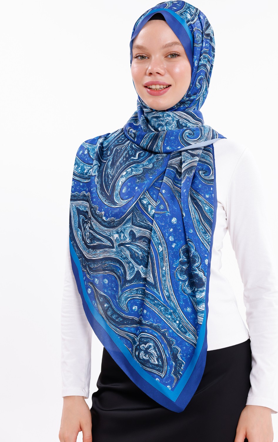 Tarzını Seç Gece Dalgaları Desenli Şifon Saten Şal - 70X170 cm