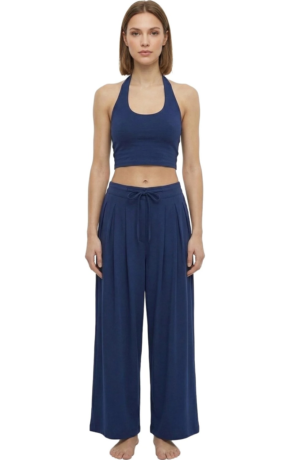 Cottonhill Gri Melanj Viskon Halter Yaka Sırt Dekolteli Kadın Crop Atlet görsel 2