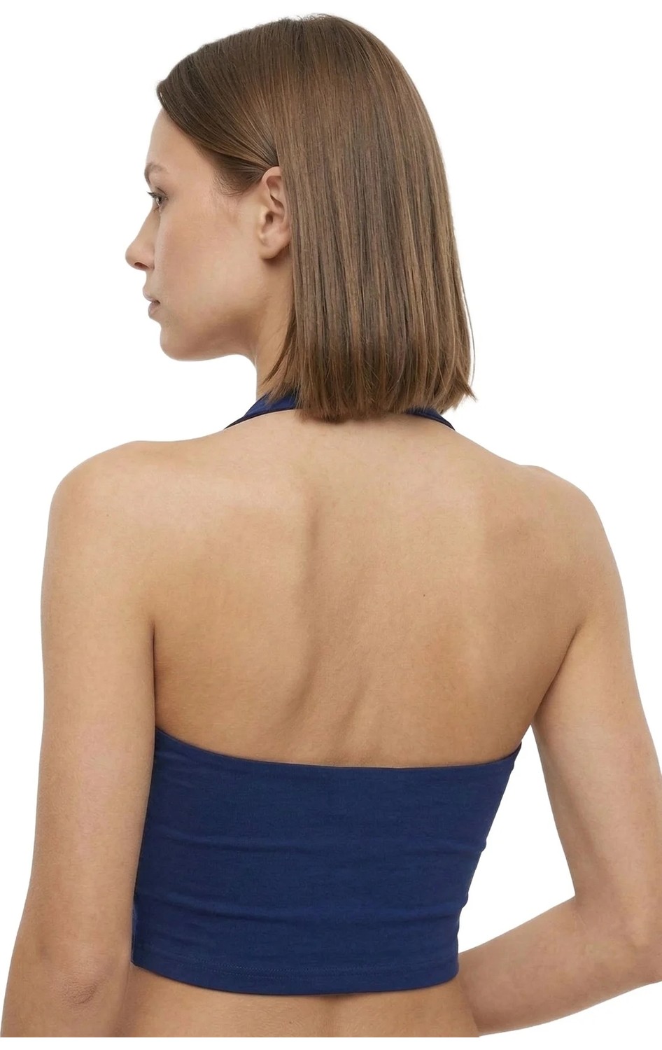 Cottonhill Gri Melanj Viskon Halter Yaka Sırt Dekolteli Kadın Crop Atlet görsel 3