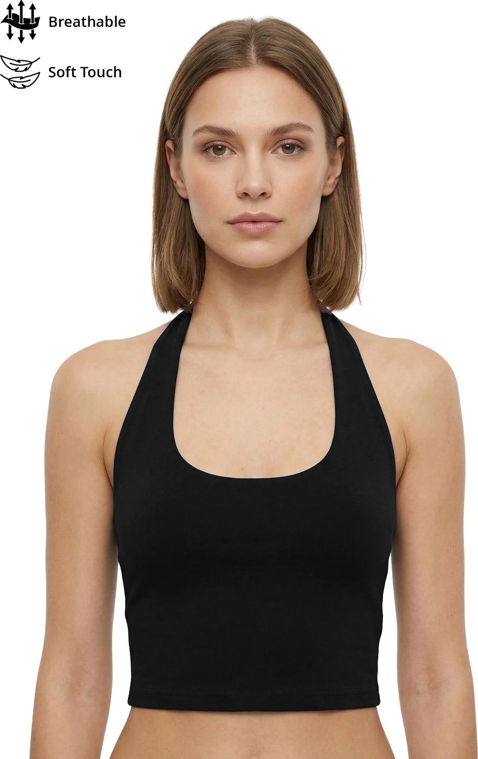 Cottonhill Gri Melanj Viskon Halter Yaka Sırt Dekolteli Kadın Crop Atlet görsel 7