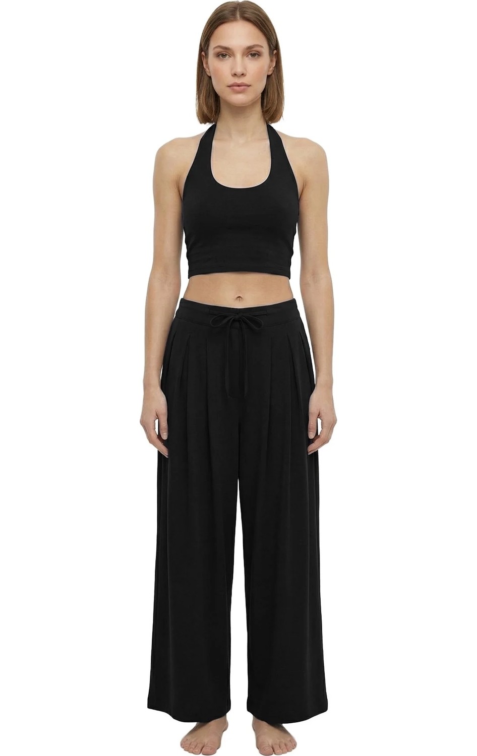 Cottonhill Gri Melanj Viskon Halter Yaka Sırt Dekolteli Kadın Crop Atlet görsel 8