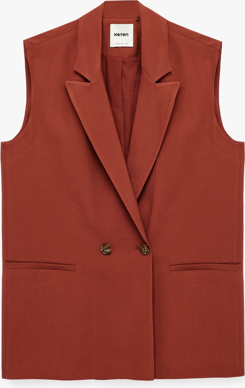 Koton x Melis Ağazat - Viskon Kumaş Cepli Kolsuz Kruvaze Blazer Ceket Yelek