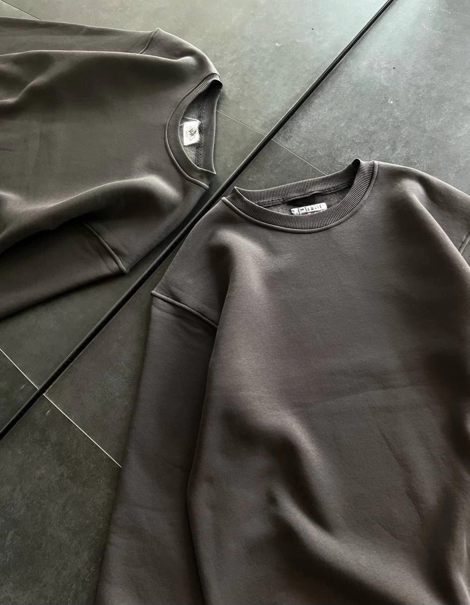 Tarz Yeri Kadın Bisiklet Yaka 3 Iplik Pamuklu Basic Sweatshirt - Füme görsel 2
