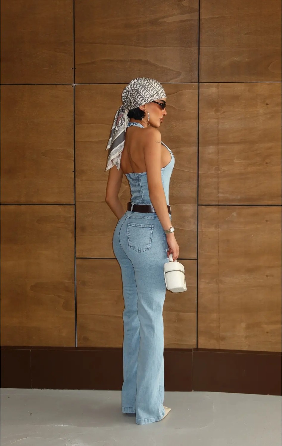 Vesantia Kadın Halter Yaka Düğme Detaylı Denim Tulum görsel 6