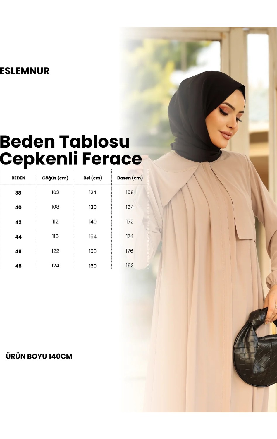 Eslemnur Hac ve Umrelik Cepkenli Medine Ipeği Ferace görsel 6