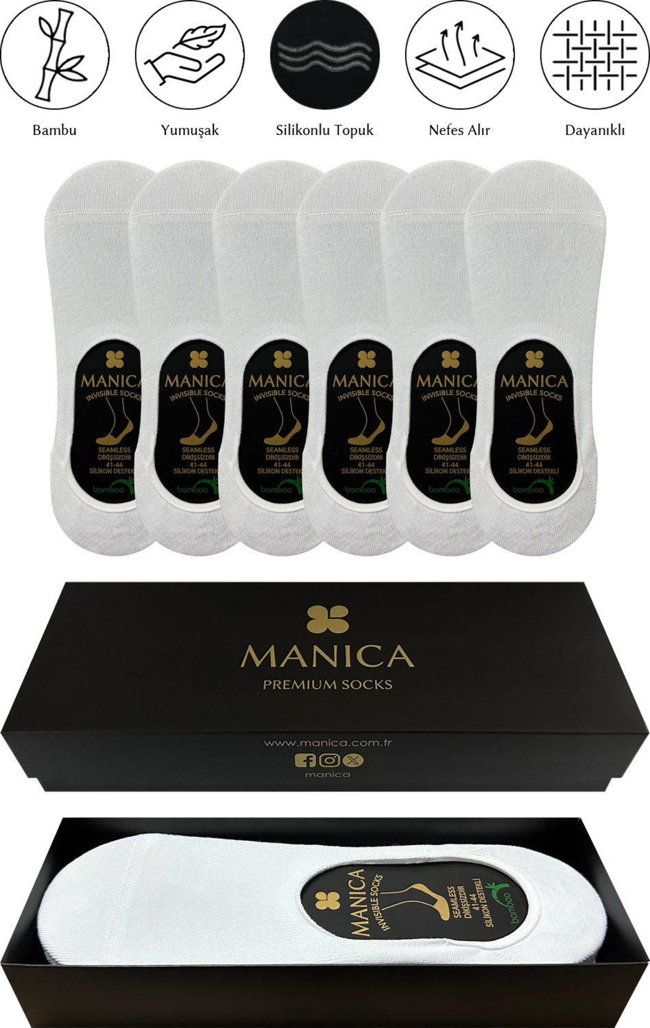 MANICA Erkek Bambu Babet Çorap 6 Çift - Siyah