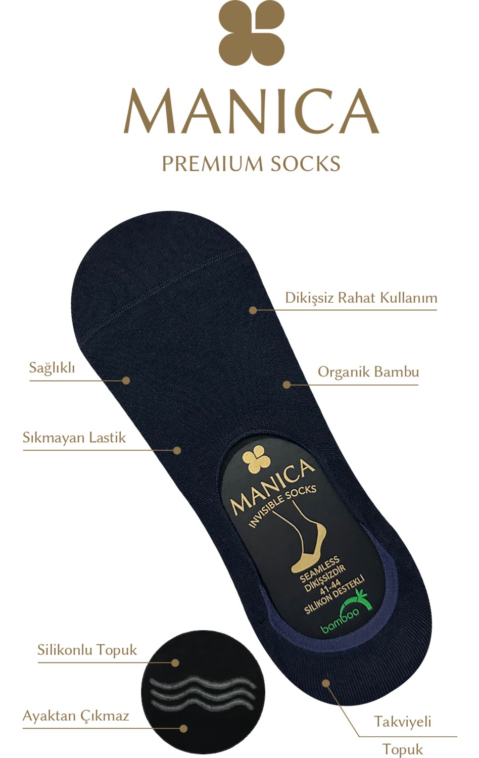 MANICA Erkek Bambu Babet Çorap 6 Çift - Siyah görsel 2