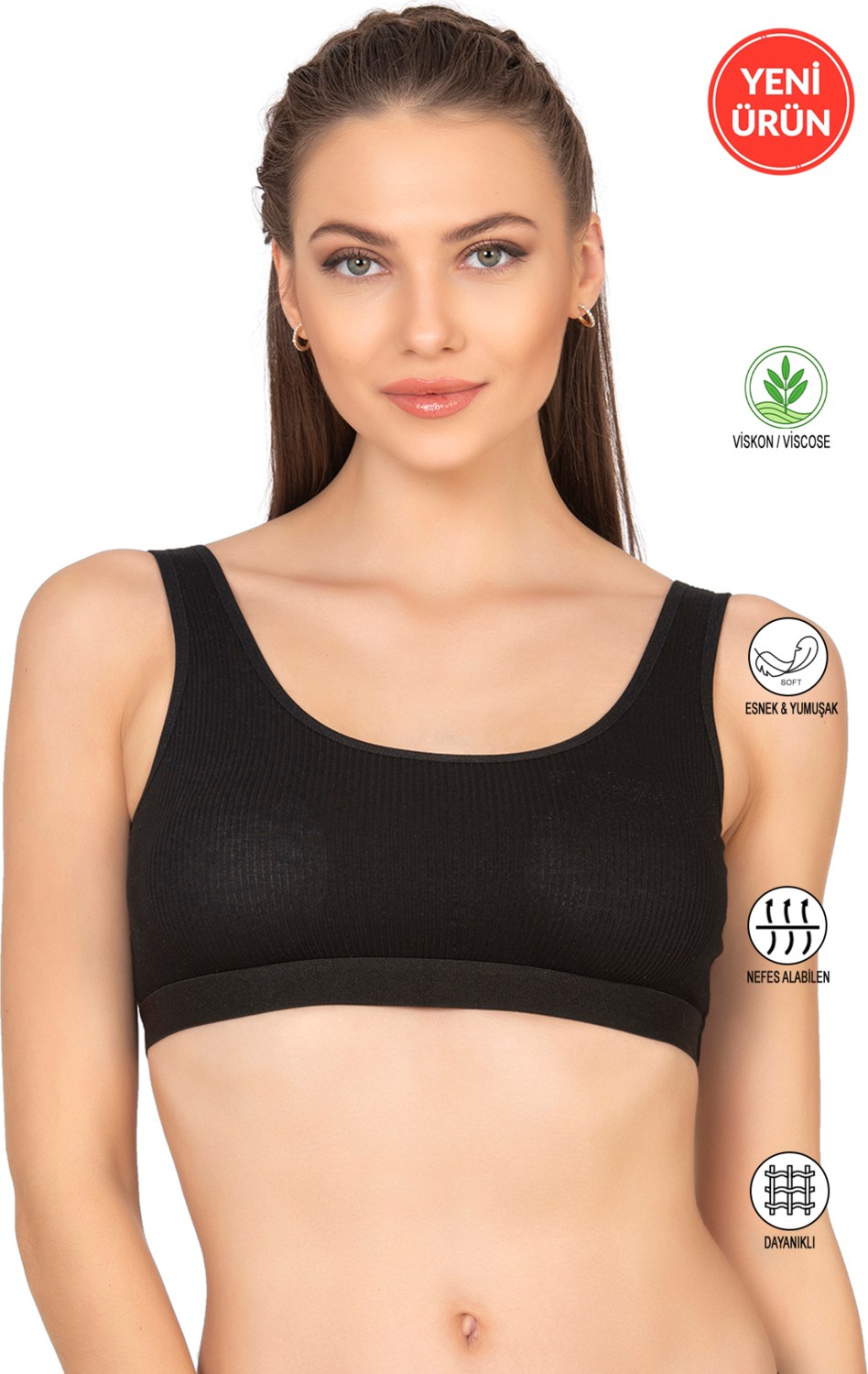 Özkan Underwear Özkan 27408 Kadın Viskon Kumaş Çıkarılabilir Pedli Balensiz Kaşkorse Kalın Askılı Sütyen Büstiyer görsel 6