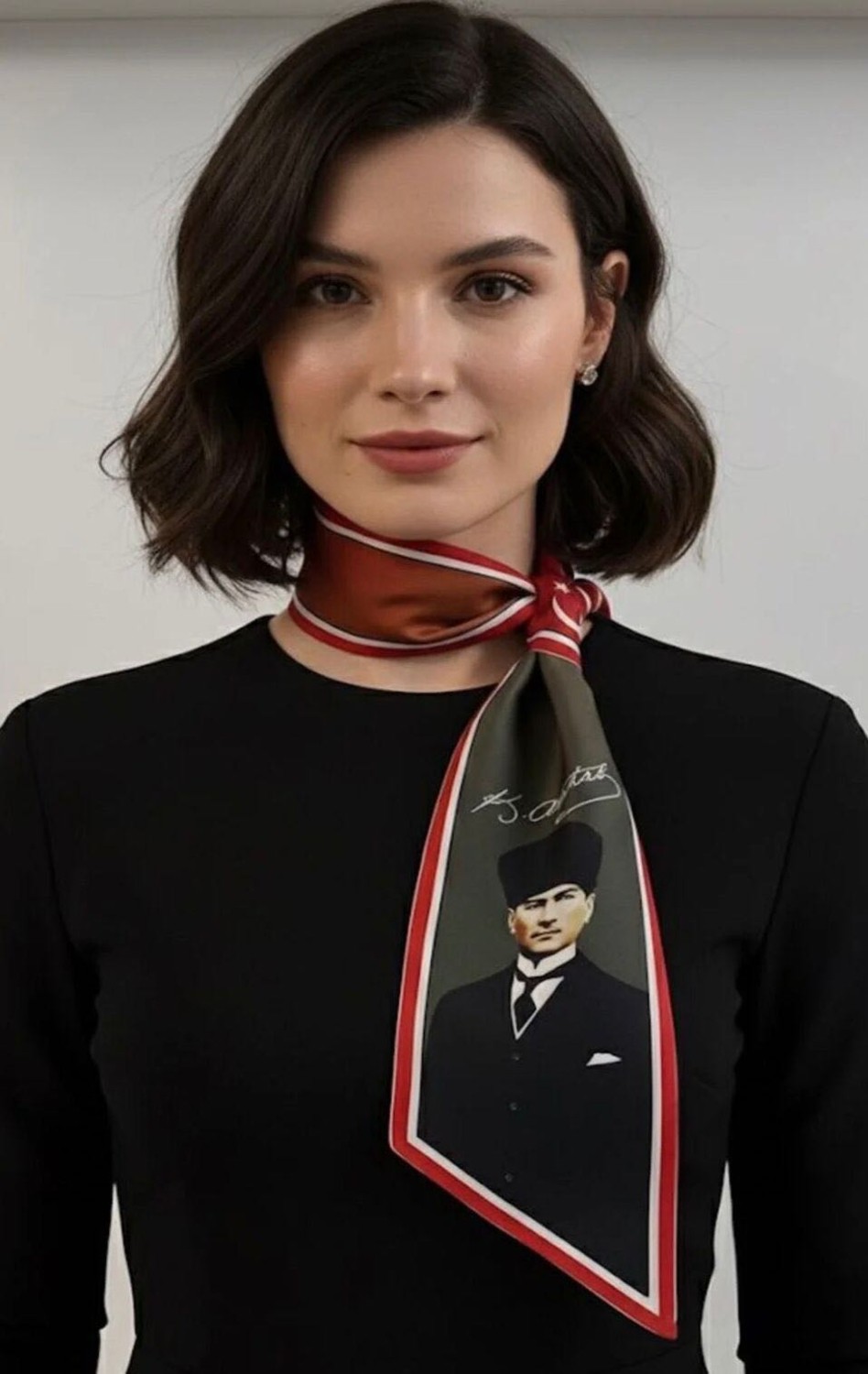 Mavi Masal Atatürk Imzalı ve Silüetli Fular / Kravat Seti görsel 3