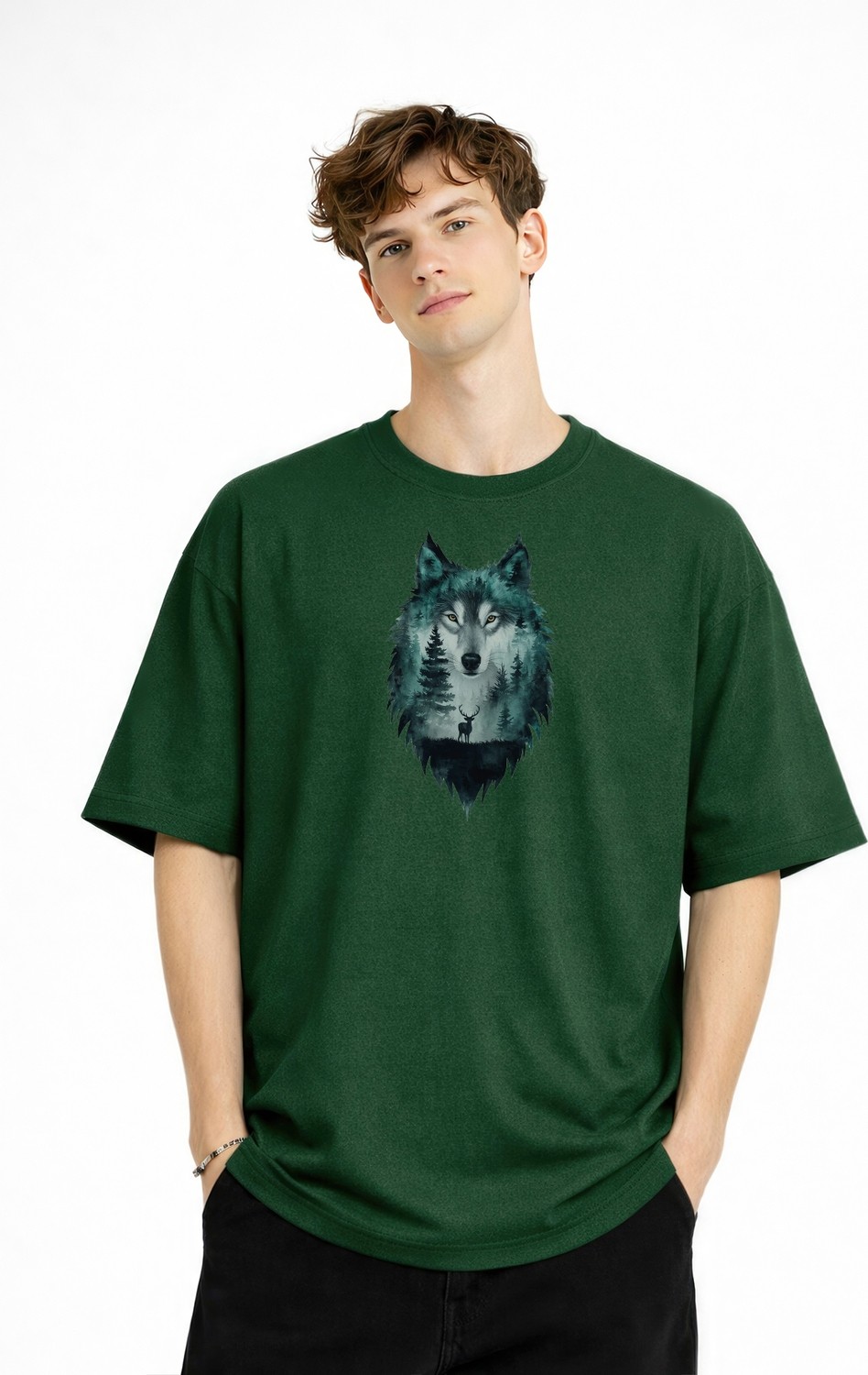 TeknoKapsül Wolf - Oversize Erkek Tişört Hakı