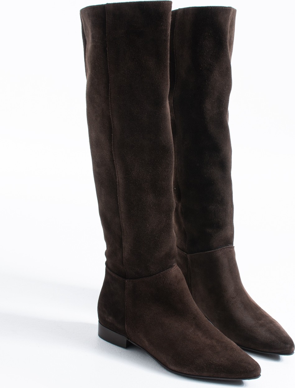Duxal Shoes May Kadın Acıkahve Hakiki Deri Süet Fermuarsız Diz Altı Çizme görsel 4