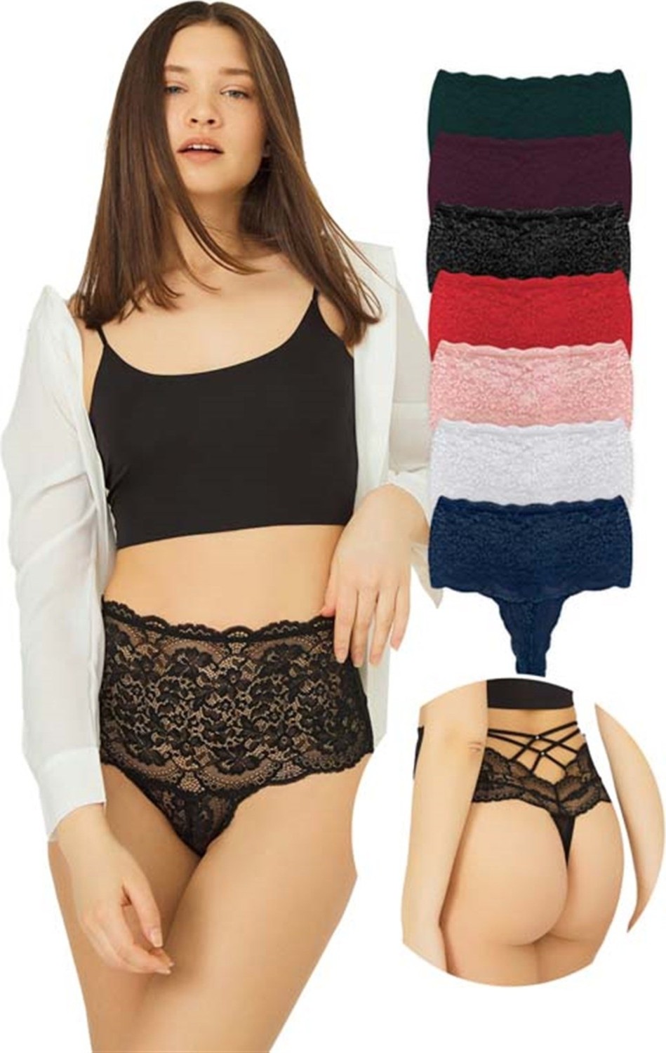 Cottonhill Dantelli Lastik Detaylı Yüksek Bel Kadın Tanga 3'lü Paket Külot - 2 görsel 6