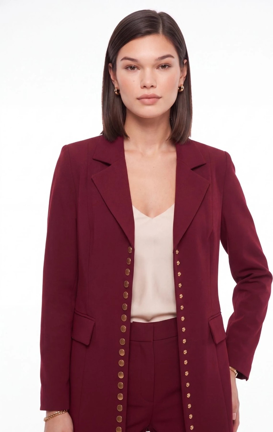 Cemo Gold Düğme Detaylı Uzun Blazer Ceket