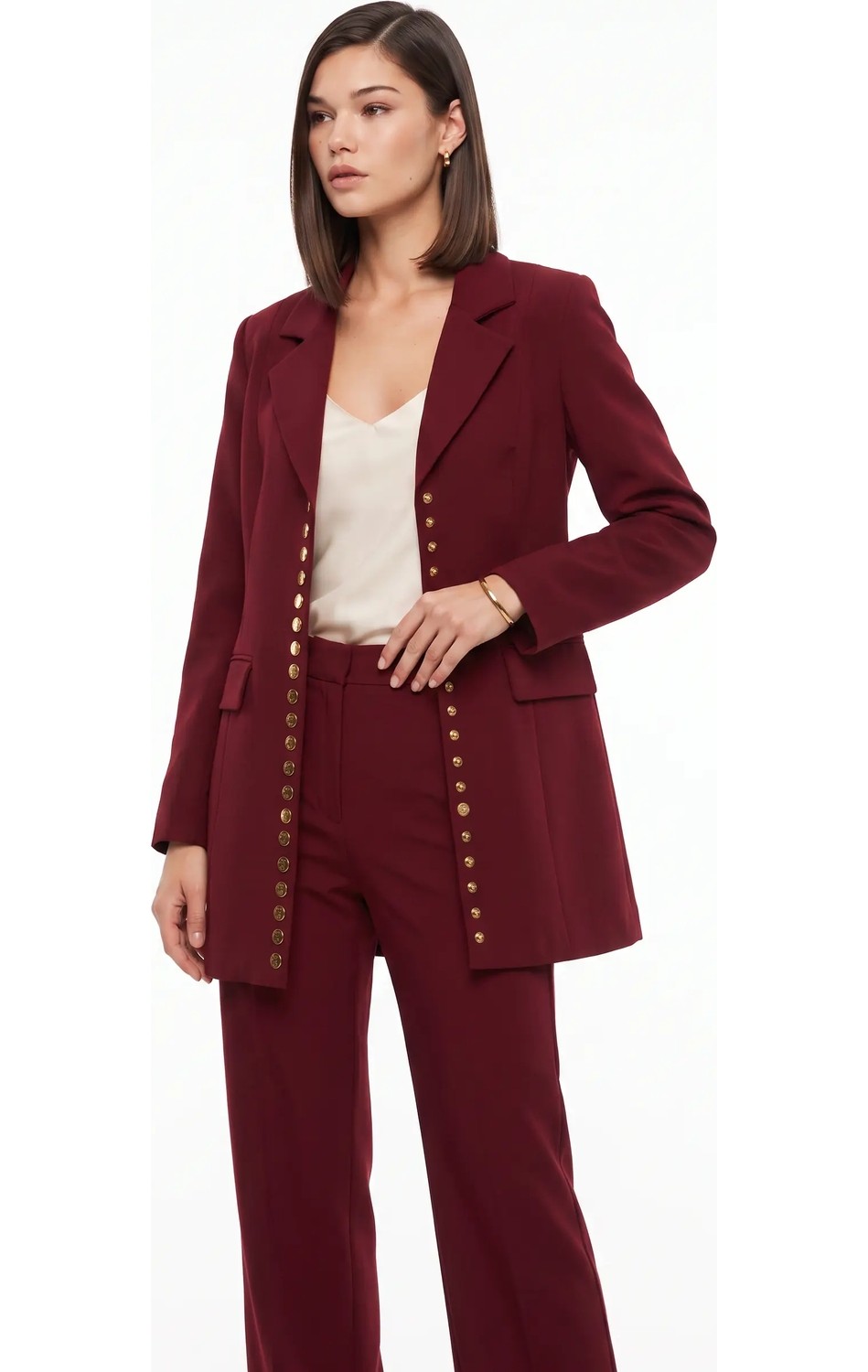 Cemo Gold Düğme Detaylı Uzun Blazer Ceket görsel 2