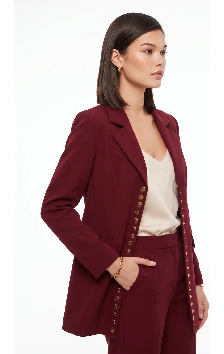Cemo Gold Düğme Detaylı Uzun Blazer Ceket görsel 3