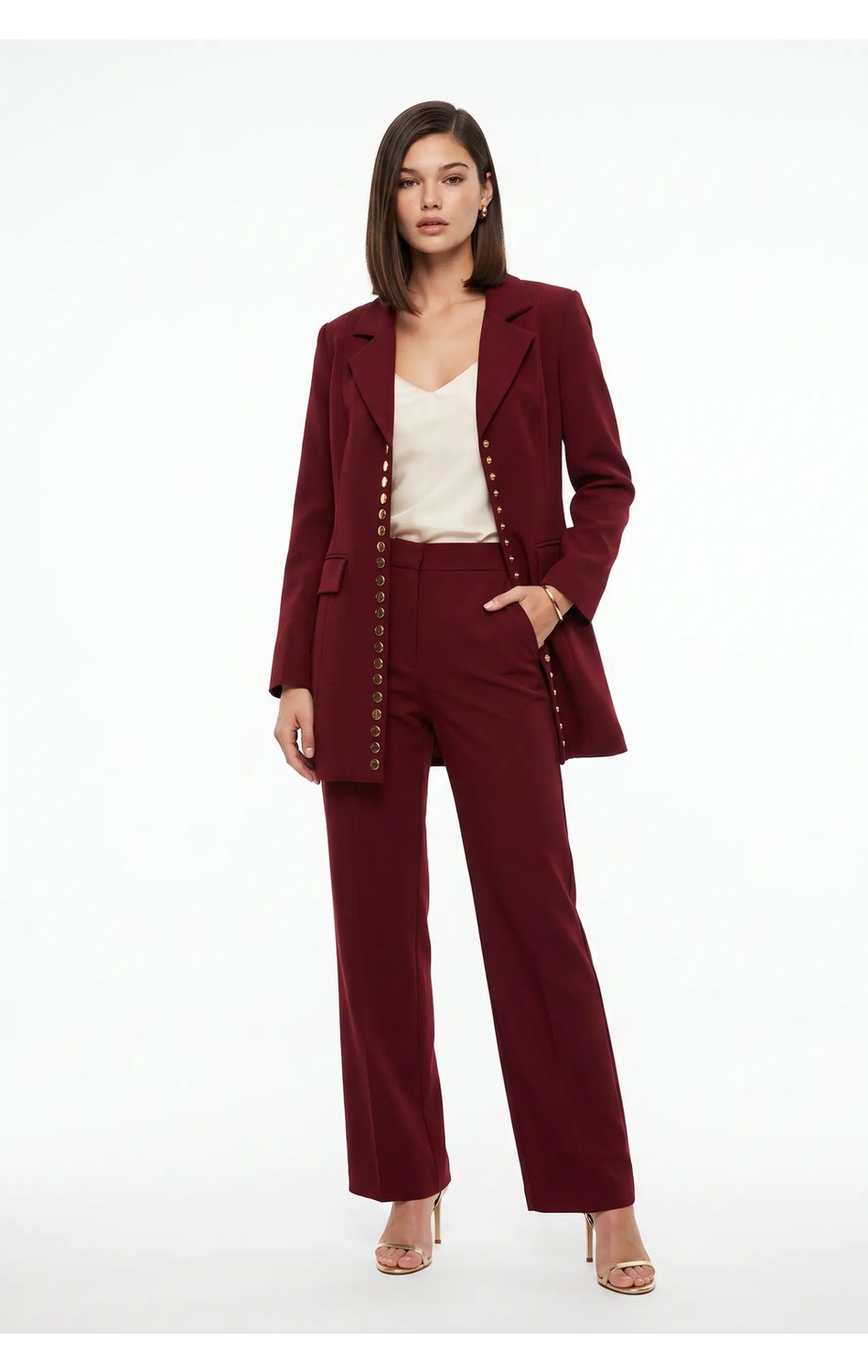 Cemo Gold Düğme Detaylı Uzun Blazer Ceket görsel 4