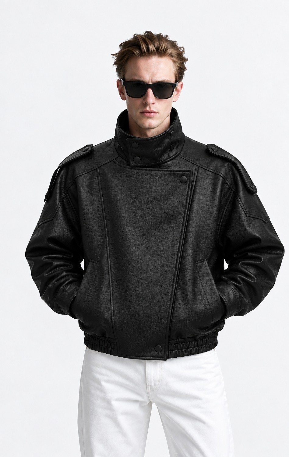 Layk Mayk Erkek Oversize Rahat Kalıp Siyah Suni Deri CEKET-002419