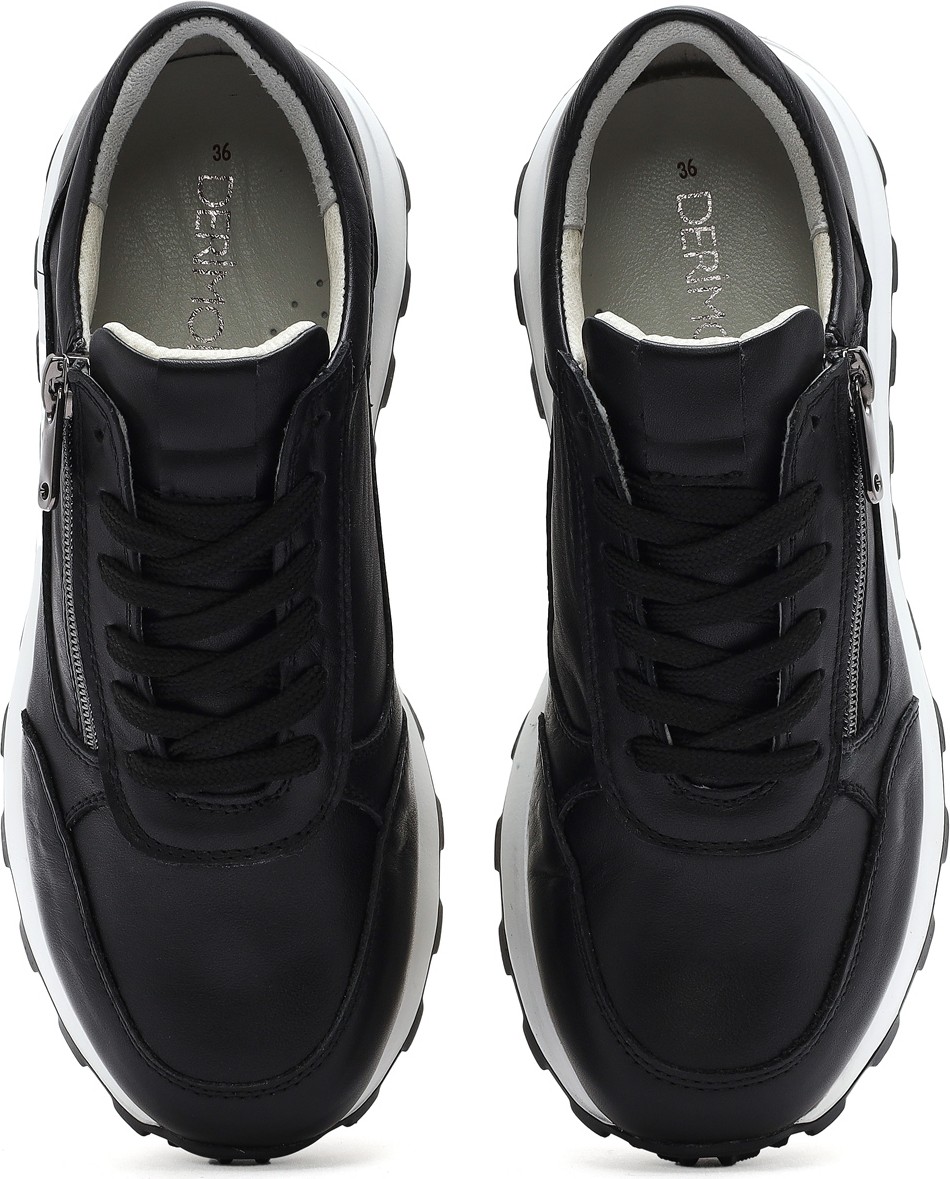 Derimod Kadın Siyah Bağcıklı Yandan Fermuarlı Deri Sneaker 26PFD370218 görsel 4