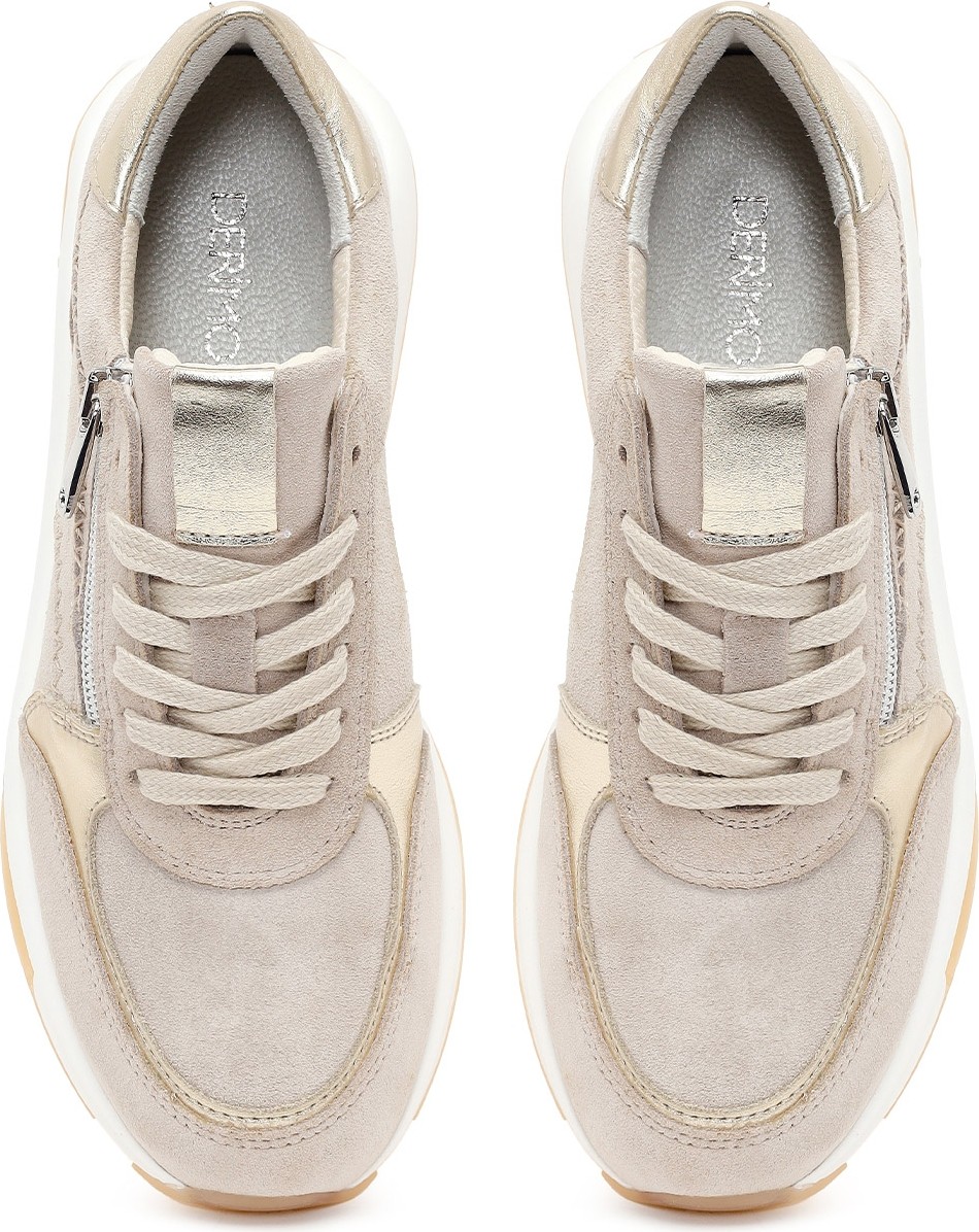 Derimod Kadın Bej Bağcıklı Kalın Tabanlı Süet Deri Sneaker 26SFD371810 görsel 4