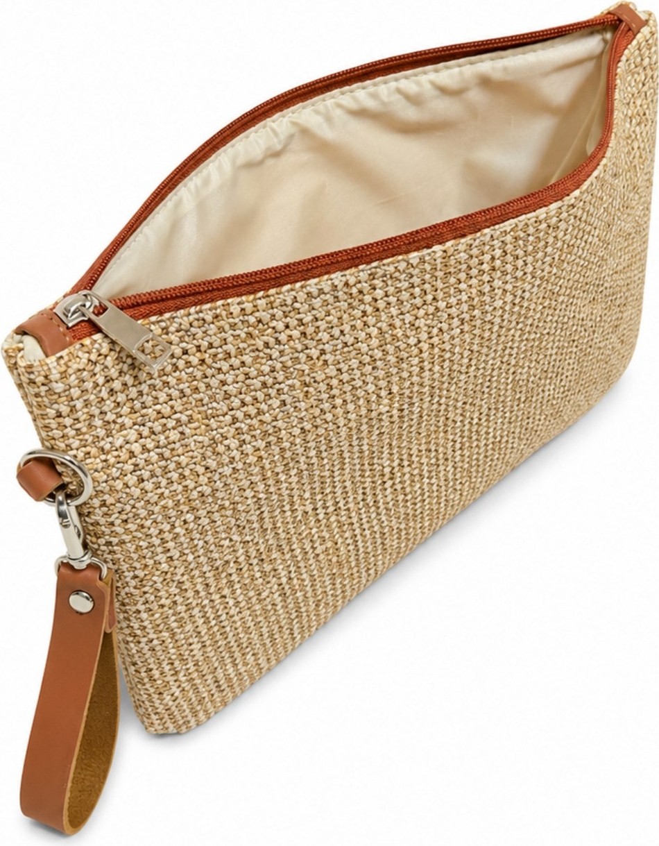 Adelina Bags Hasır Portföy El Çantası Bilek Askılı Saten Astarlı Hasır Görünümlü Clutch Çanta görsel 6