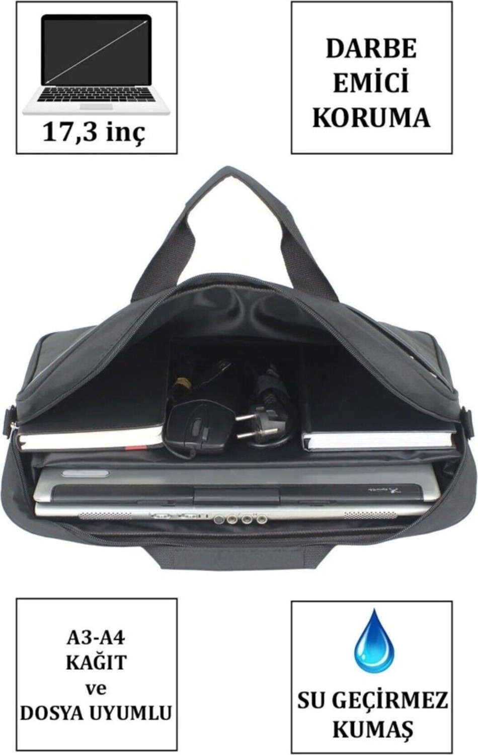 Case Club 2117 Büyük Boy 17,3 Inç Laptop Evrak Çantası Darbe Emici Koruma Su Geçirmez Kumaş görsel 5