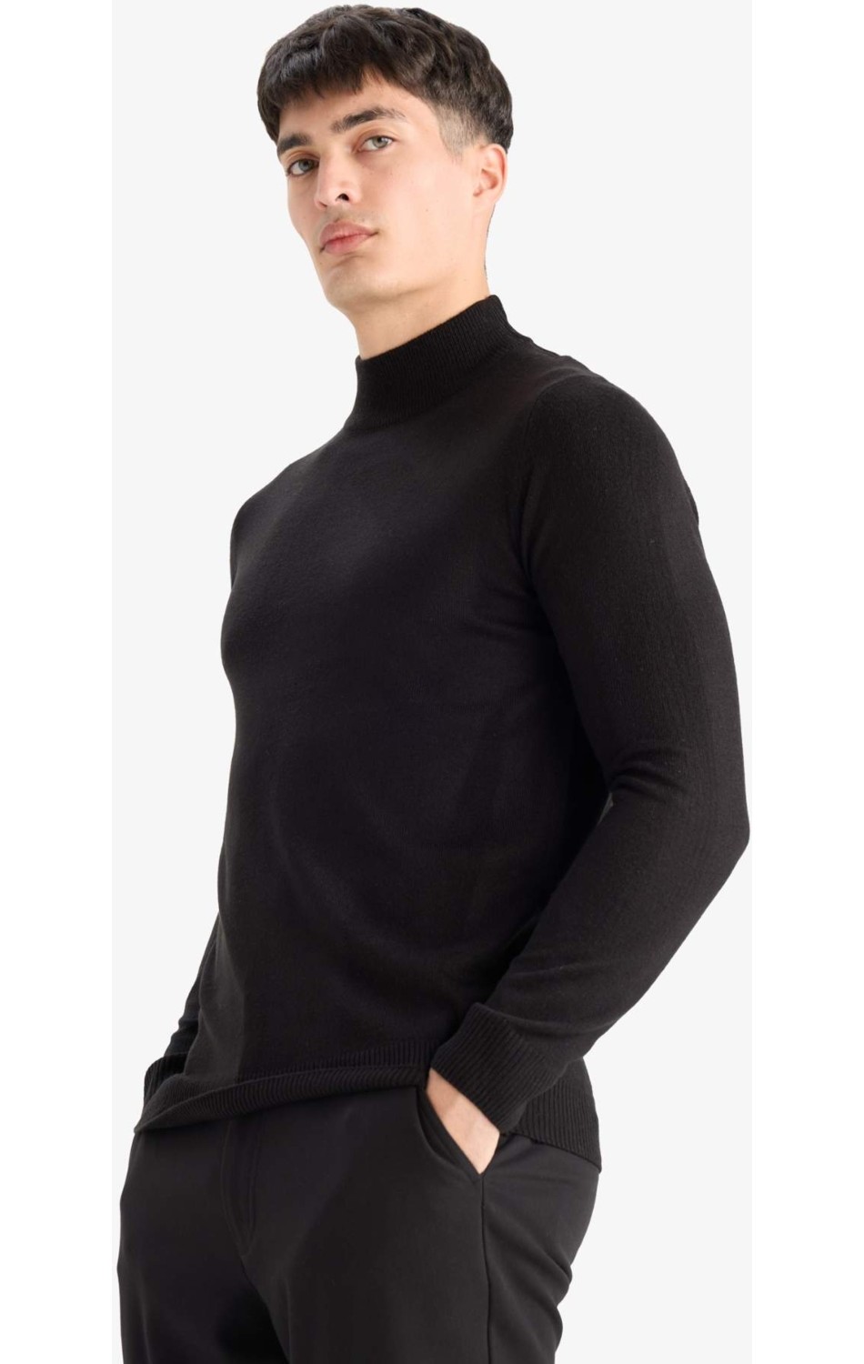DeFacto Slim Fit Dar Kesim Balıkçı Yaka Basic Düz Triko Kazak R1127AZ25WN görsel 4
