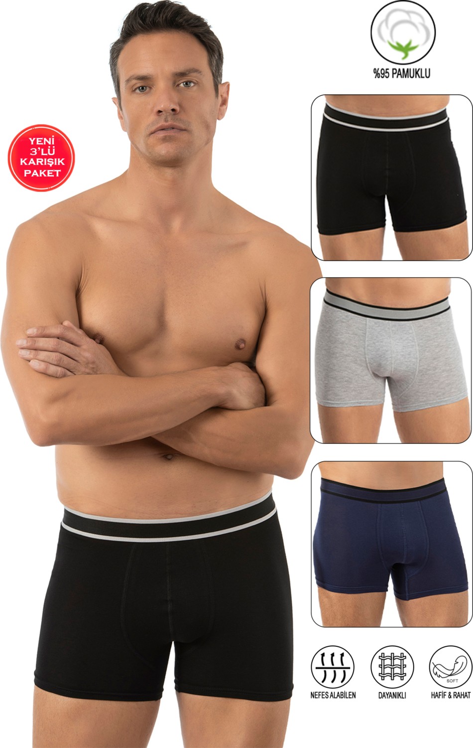 Özkan Underwear Özkan 11226 5'li Paket Erkek Pamuklu Likralı Boxer Şort