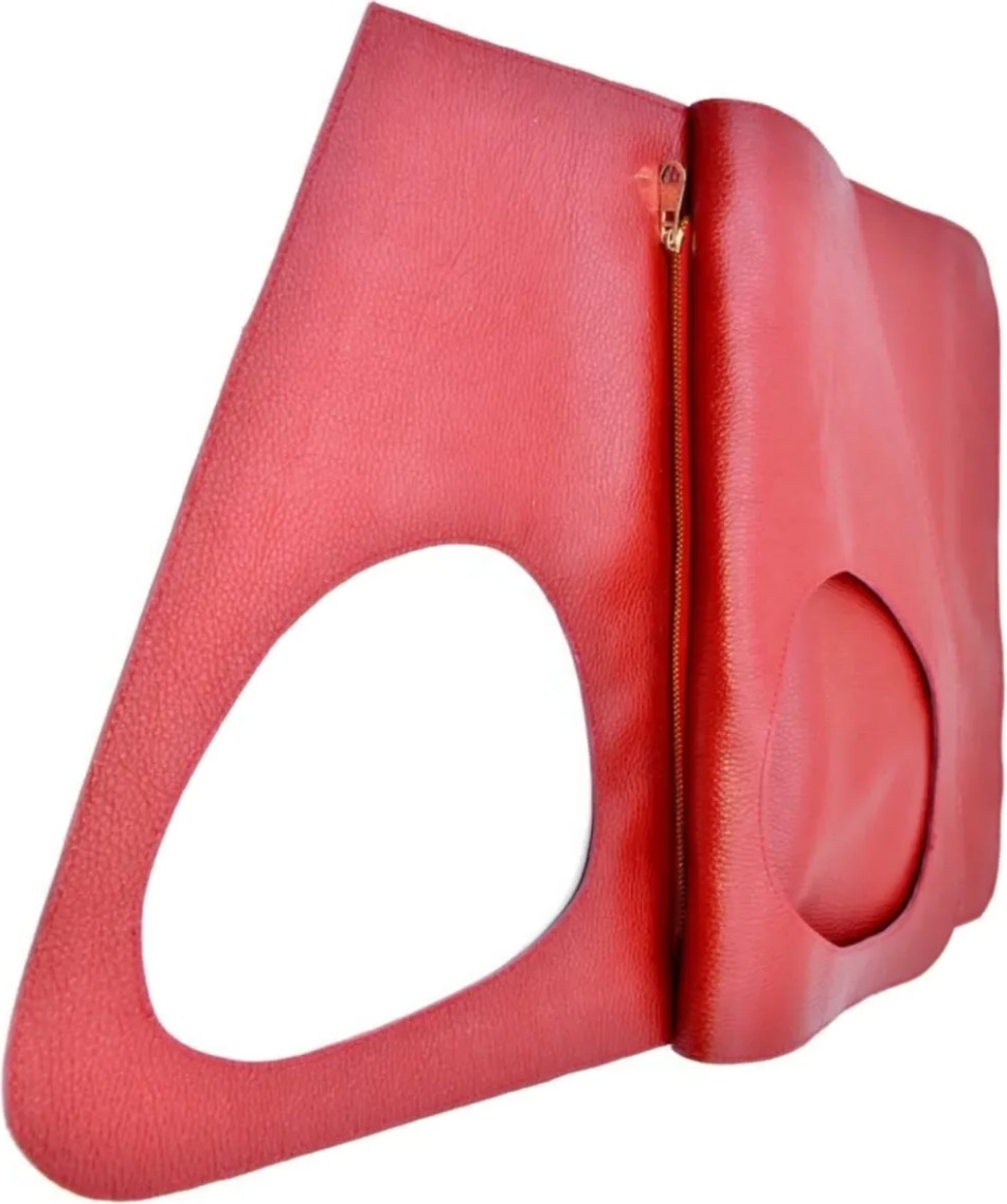 Veskemann Asimetrik Model Kırmızı Hakiki Deri El Portföy Clutch görsel 3
