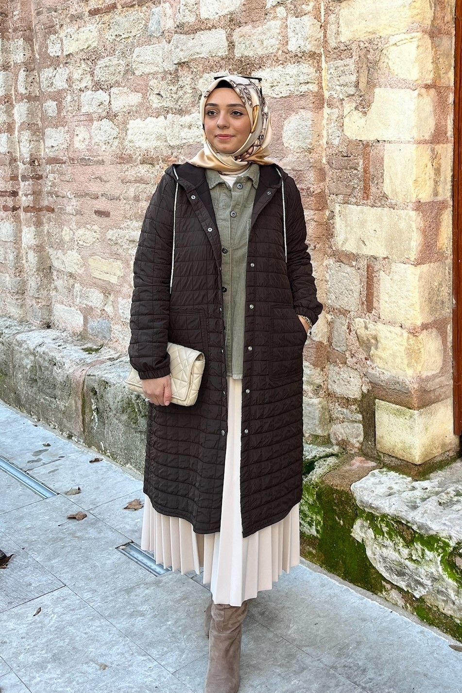 Tuğba Sarı Kahverengi Giy Çık Uzun Kadın Mont görsel 2