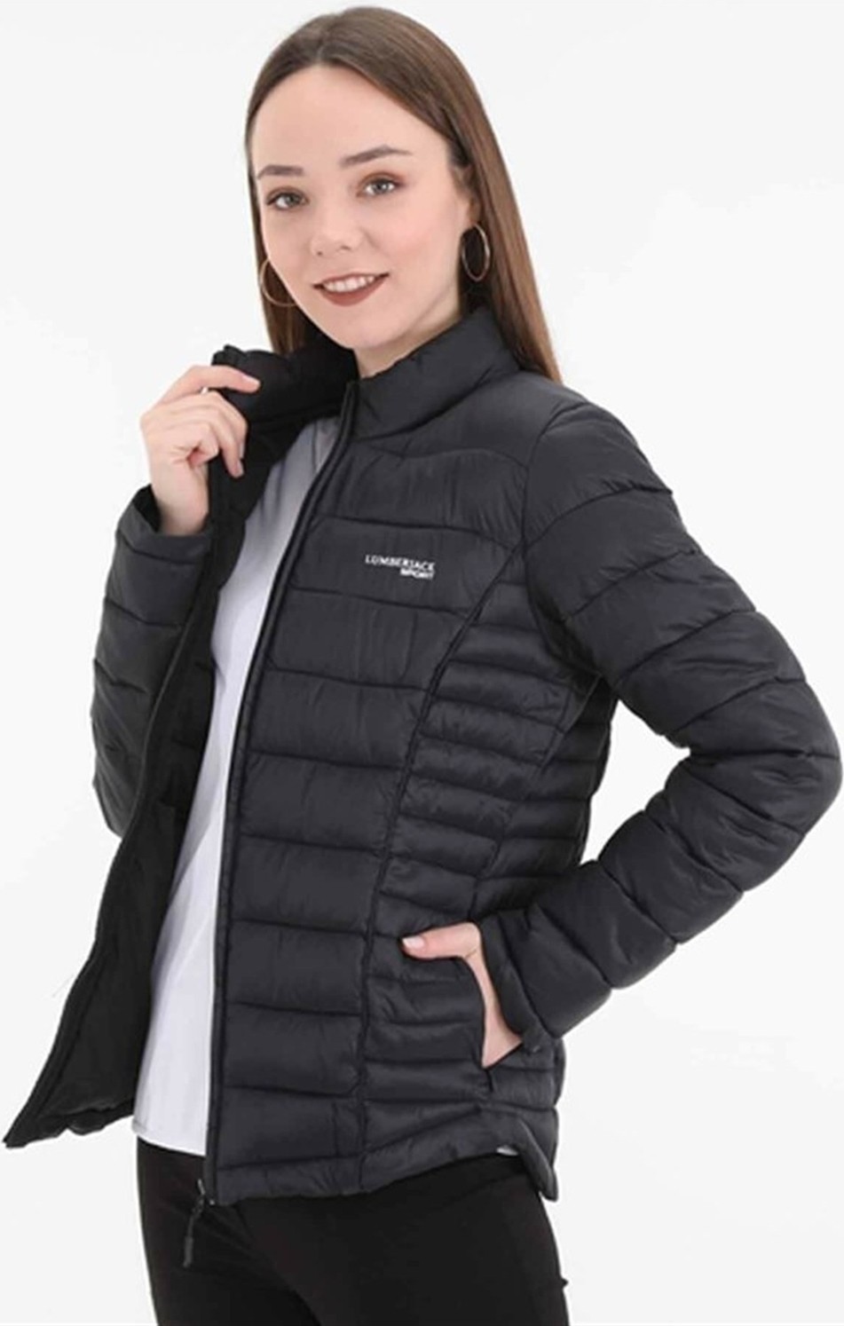 Lumberjack Kadın Siyah V5 Padded Coat Şişme Mont Uzun Kol Düz Desenli Günlük Model görsel 2