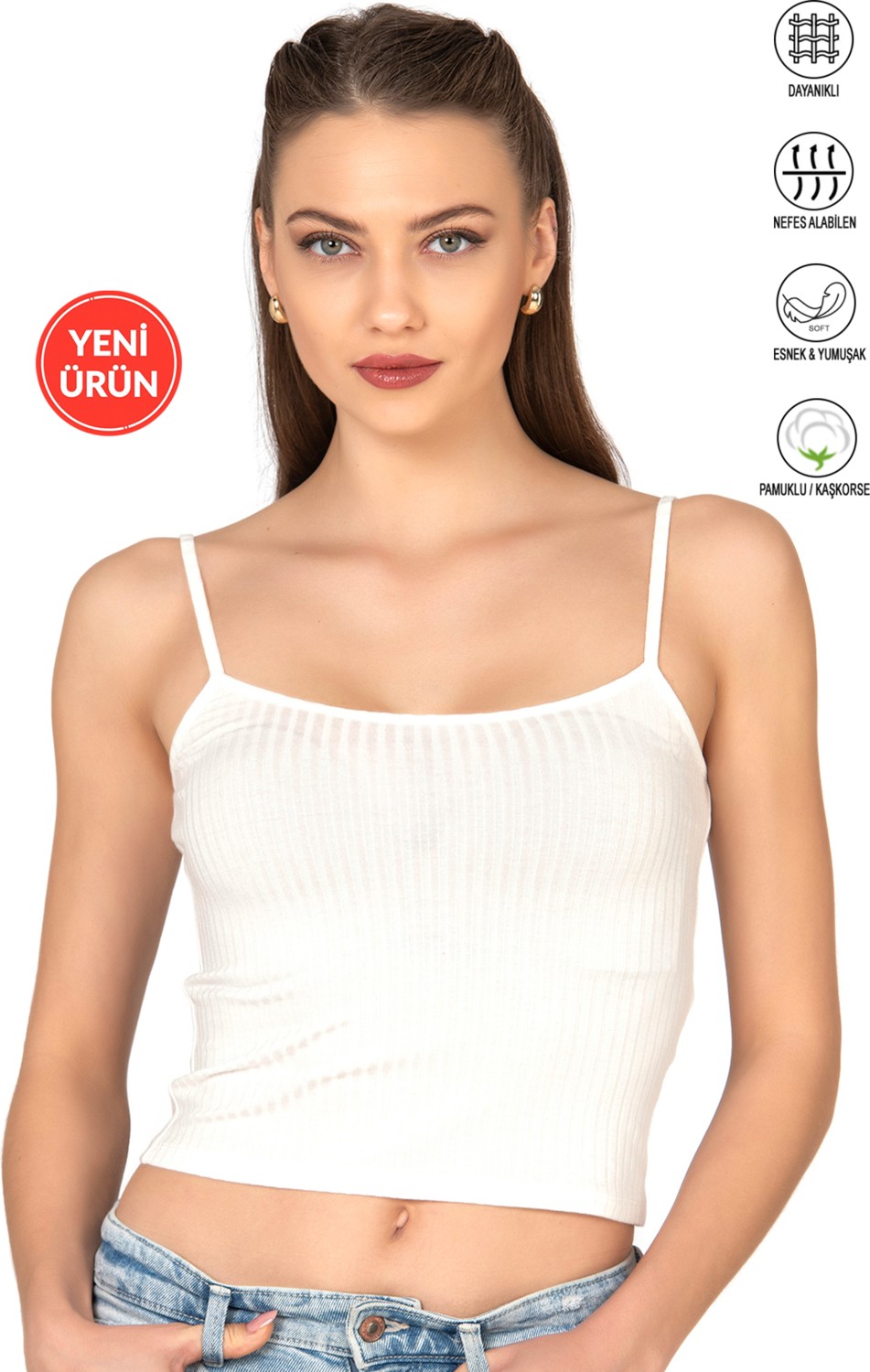 Özkan Underwear Özkan 27434 Kadın Viskon Kaşkorse Esnek Rahat Ayarlanabilir Ip Askılı Crop Atlet Büstiyer
