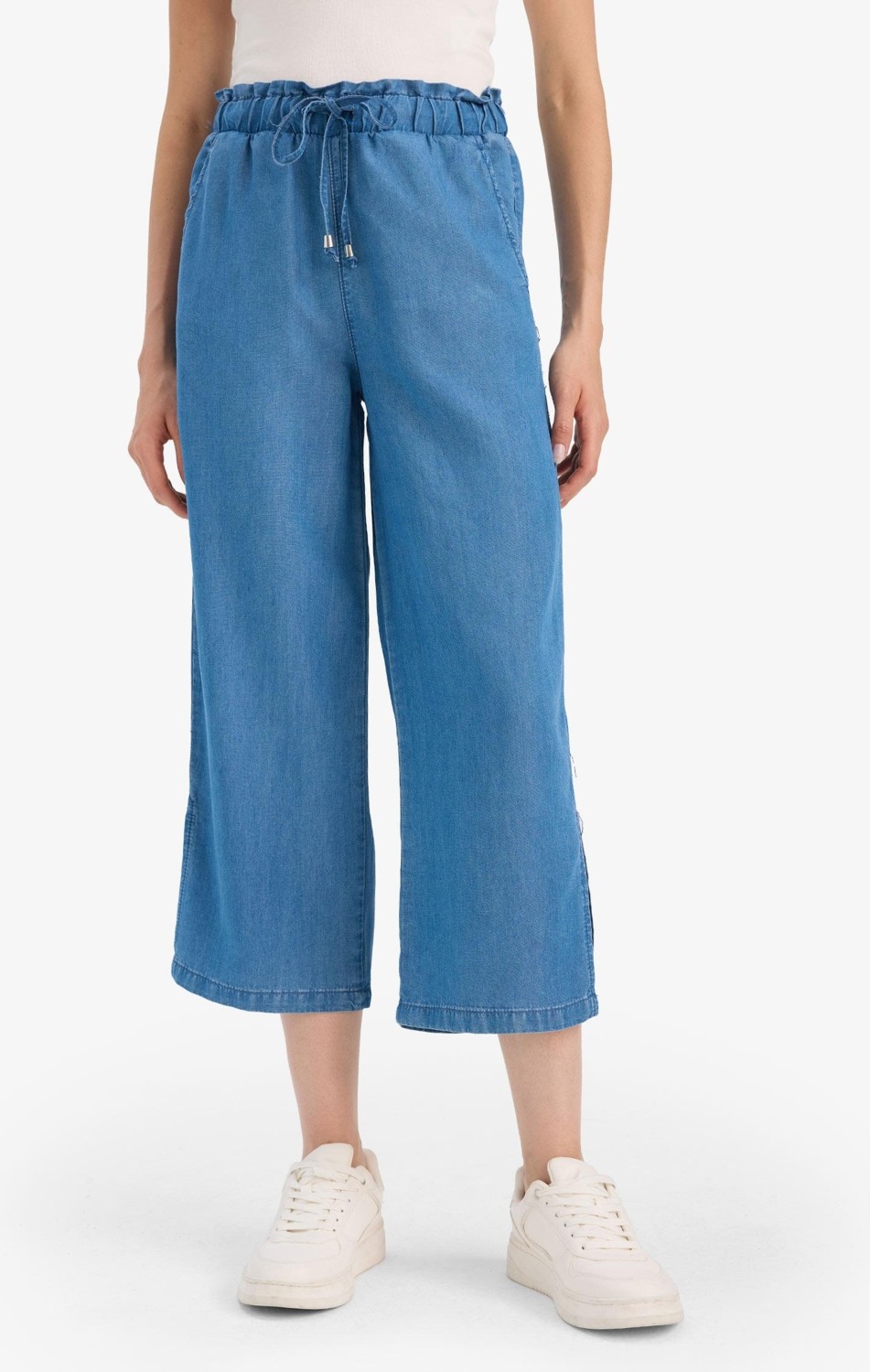 DeFacto Pull On Culotte Yüksek Beli Lastikli Akışkan Kumaş Yıkamalı İnce Jean Pantolon D8241AX25SM görsel 4