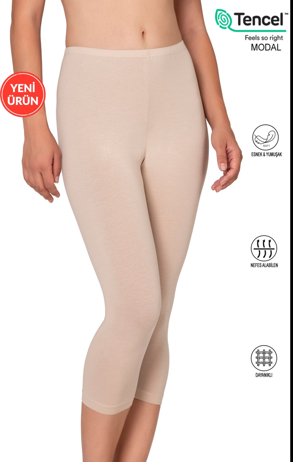 Özkan Underwear Özkan 27778 Kadın Premium Kumaş Modal Pamuklu Diz Altı Düz Kapri Tayt Esnek Rahat Yumuşak