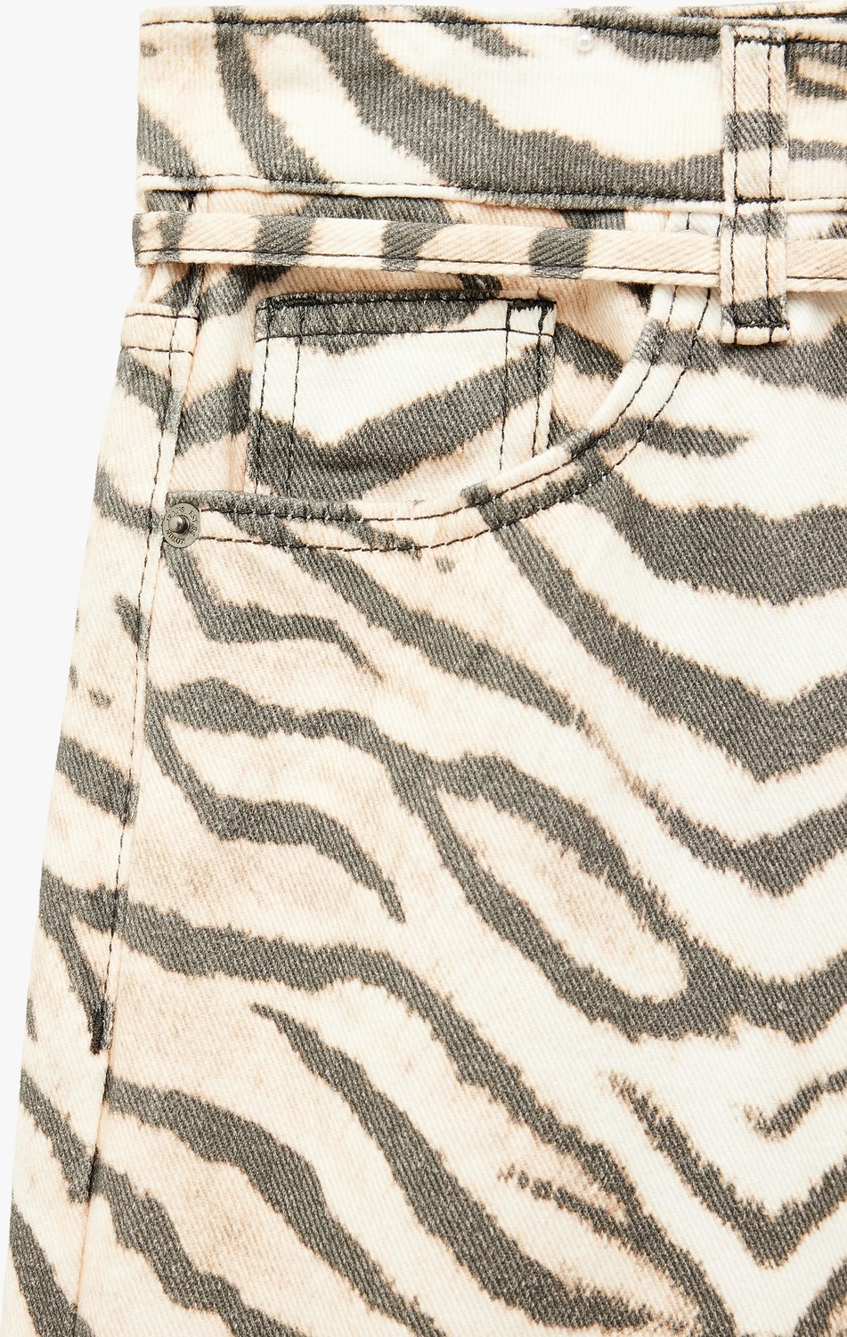 Koton Cepli Zebra Desenli Normal Bel Bağcıklı Pamuklu Geniş Paça Denim Pantolon - Wide Leg Jeans görsel 4