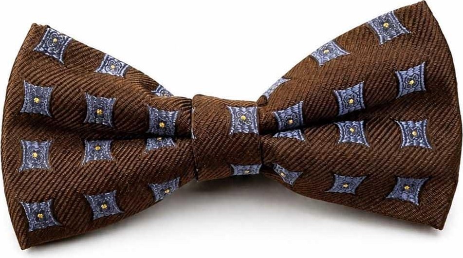 Kravatkolik Kahve Mavi Motif Ipek Papyon SB246 görsel 3